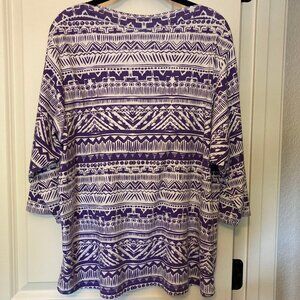 Vicki Wayne Purple and White Aztec Southwest Tunic L